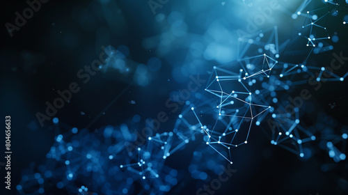 Deep midnight blue with minimal molecular designs small sharp polygons forming intricate networks against a dark canvas.