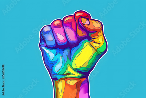 Illustration of a rainbow colored Hand with raised fist. Gay Pride. LGBT concept. 