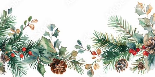 Festive Christmas Wreath with Pinecones and Greenery Generative AI
