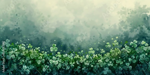 Lucky Shamrock Plants on Green Background Generative AI