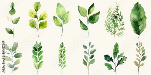 Watercolor Foliage Illustration on White Background Generative AI