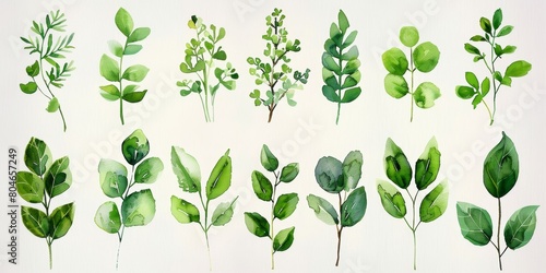 Watercolor Foliage Illustration on White Background Generative AI