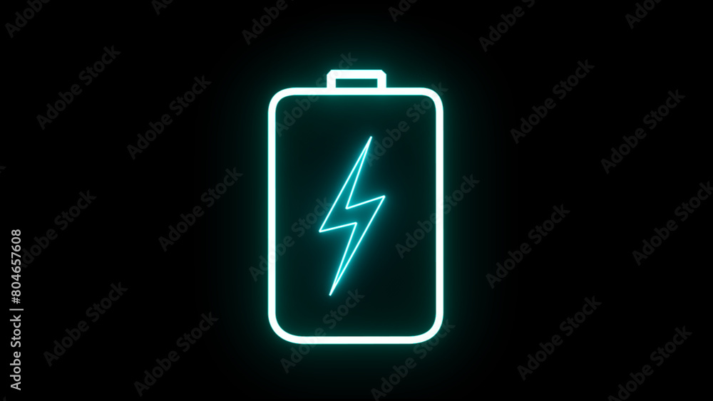 Blue color neon lightning bolt, glowing sign. Abstract neon bolt icon with circle on black background Blue color neon lightning bolt, glowing sign. Abstract neon bolt icon with circle on black background