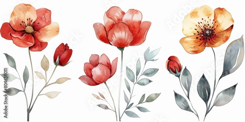 Watercolor Floral Elements for Greeting Cards Generative AI