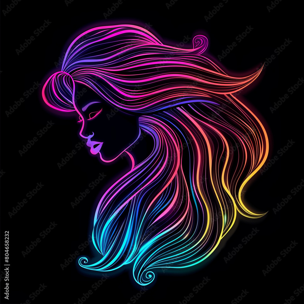 Woman, Bright neon sticker on a black background Woman, Bright neon sticker on a black background
