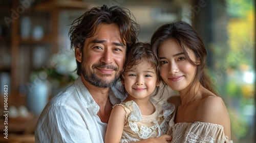 portrait of smiling Asian family at home