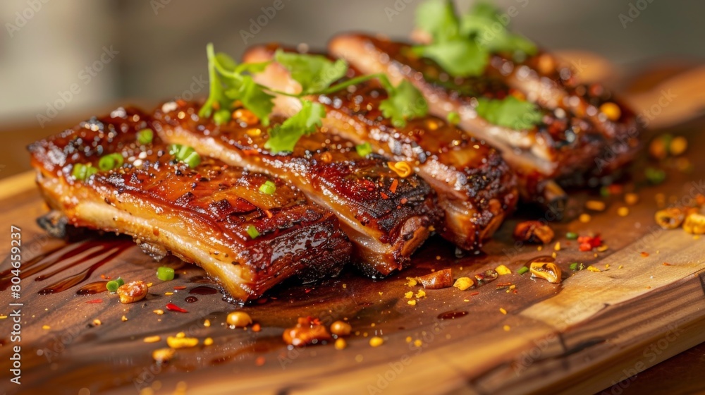Traditional Asian spices adorning layers of marinated pork belly, promising a flavor explosion.