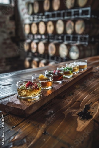 Wooden Table With Glasses Filled With Drinks