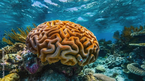 Underwater Beauty: A Colorful Brain Coral on a Stunning Marine Reef