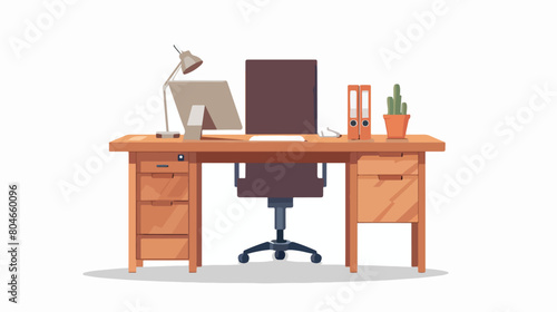 Office desk. Isolated on white background. Flat design.