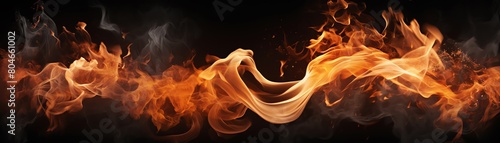 A long, curving flame with a black background