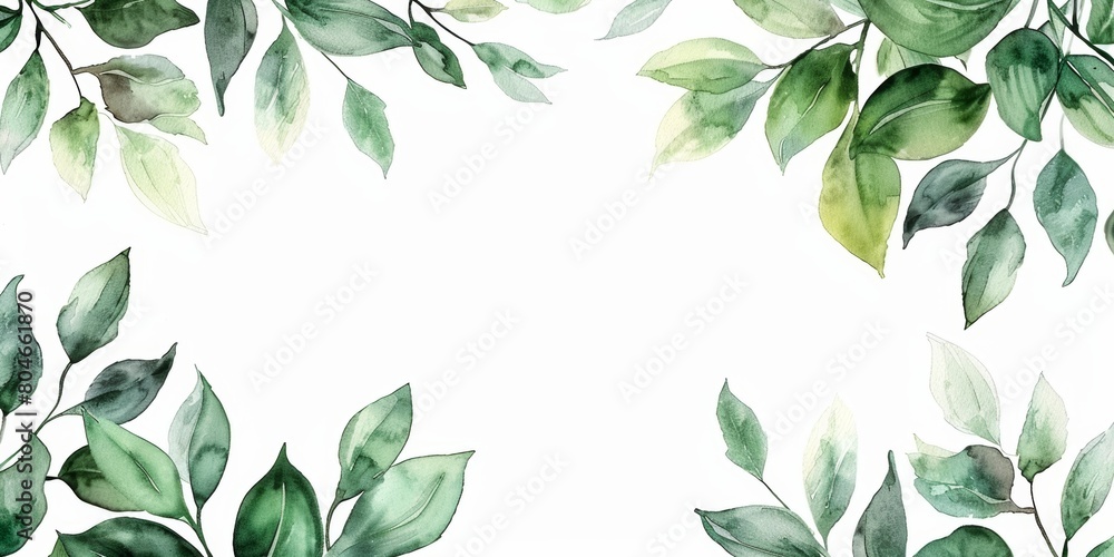 Summer Floral Invitation Frame with Green Leaves Generative AI