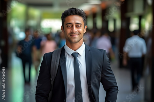 Portrait of a confident young businessman standing in office and looking at camera