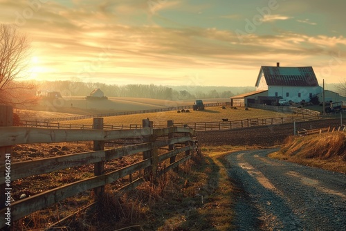 Serene Sunset View of a Typical Amish Farm in Area - Capturing the Beauty photo