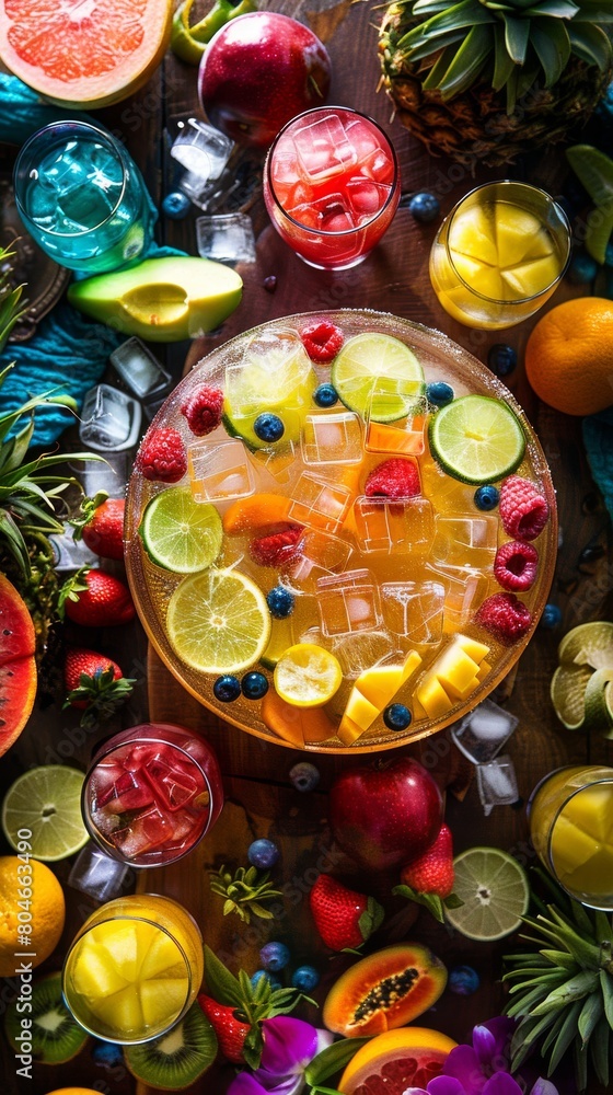 Assorted Fruits and Drinks Spread on Table