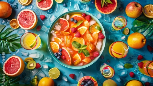 Bowl of Fruit Surrounded by Exotic Fruits