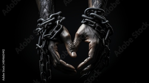 Two hands chained together in a heart shape