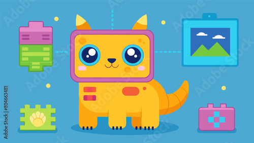 Create and customize your own virtual pet choosing from a wide selection of species colors and features.. Vector illustration