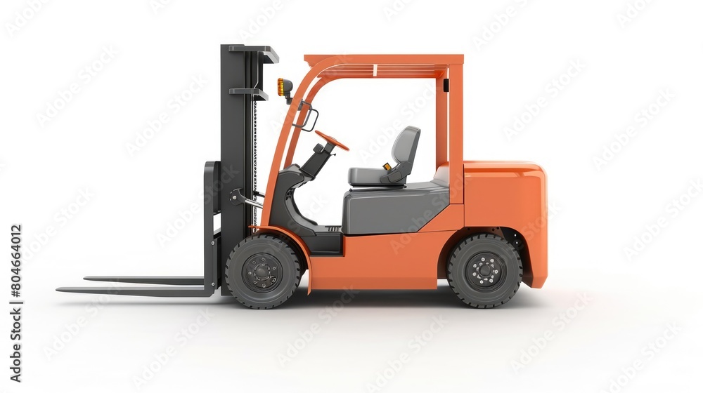 Orange Electric Forklift. Powerful Loader Fork Lift for Construction and Warehouse Operations