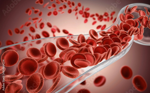The flow of blood in a blood vessel.