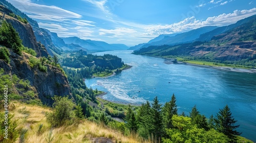 Panoramic View of the River Gorge in State with Blue Sky Crest and Majestic