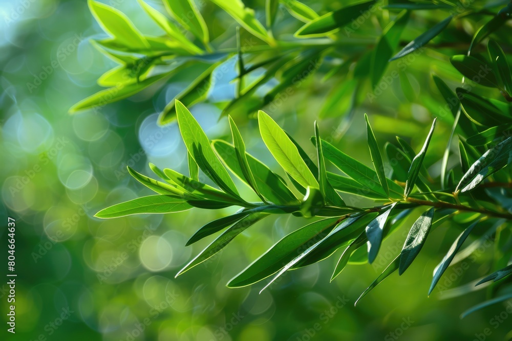 Fototapeta premium Natural Medicine from the Leaves of Tea Tree. Discover the Freshness and Benefits of Tea Tree