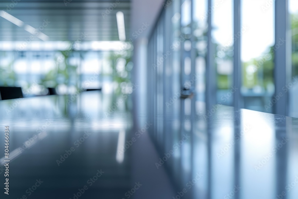 Blurry shot of a sleek conference table and chairs in a light-filled modern office space Blurry shot of a sleek conference table and chairs in a light-filled modern office space
