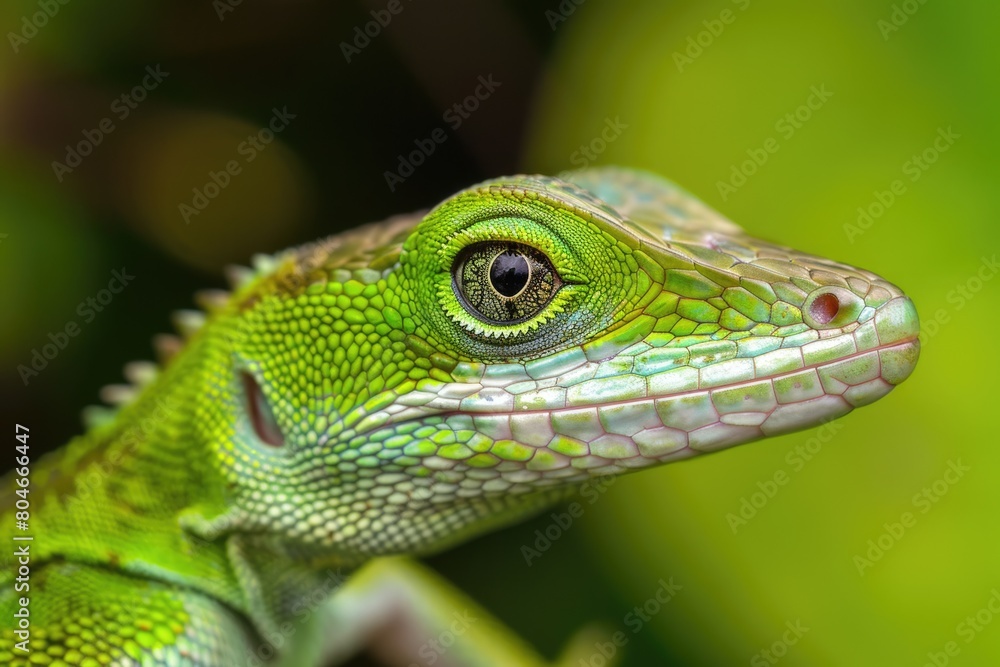 Green Anole Lizard - Closeup of Wild Small Reptile's Eye in Nature