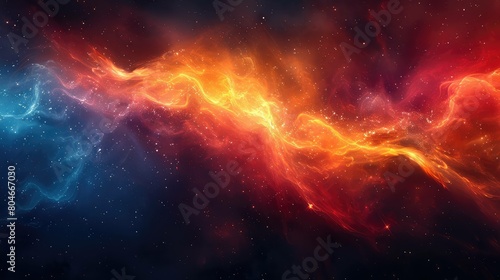 A colorful space scene with a long red line