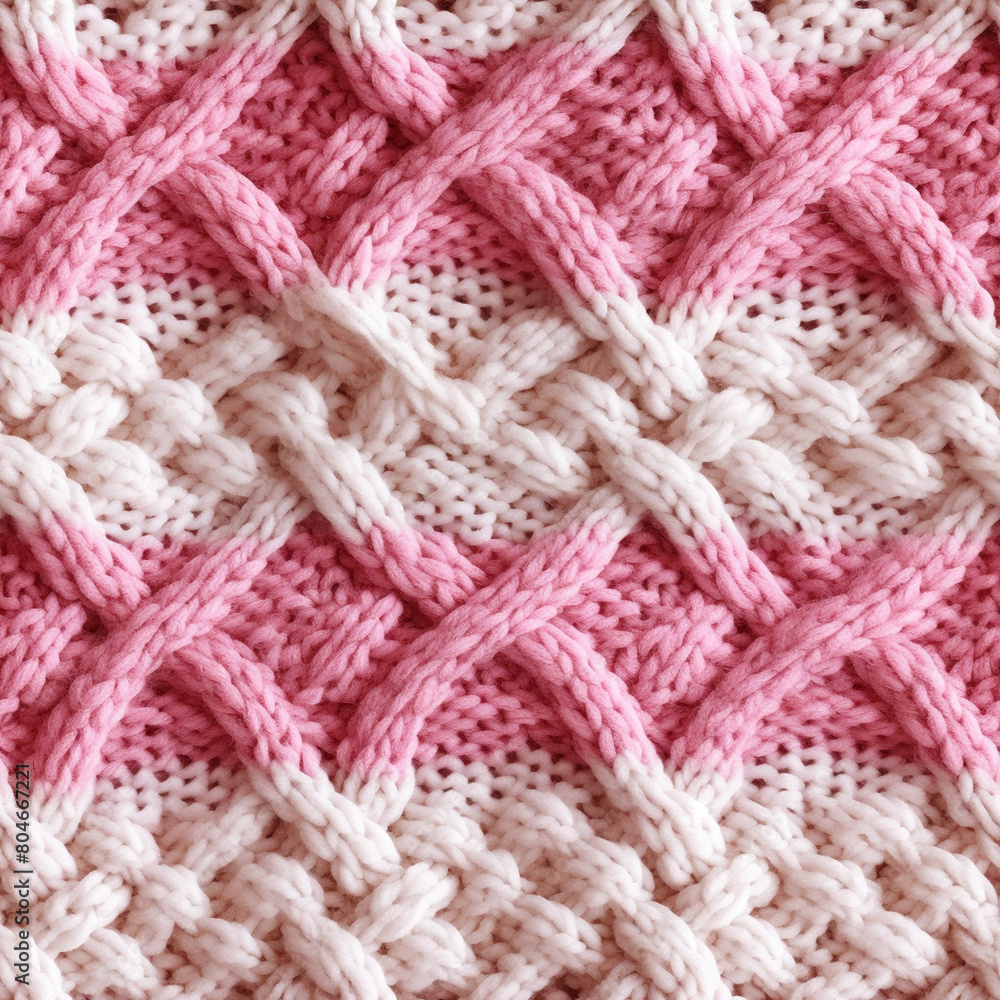 pink and white cable knit fabric close-up, intricate texture for knitwear, seamless illustration, digital art