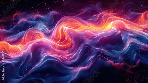 A colorful, swirling line of light and dark blue and purple