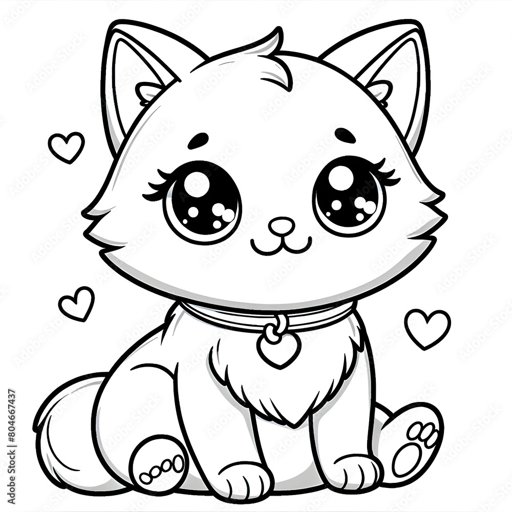 A drawing of a cat with a heart on its chest. Cat colouring page for childrens/kids A drawing of a cat with a heart on its chest. Cat colouring page for childrens/kids