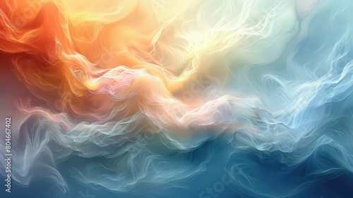 A colorful, abstract painting of a wave with a blue and orange background