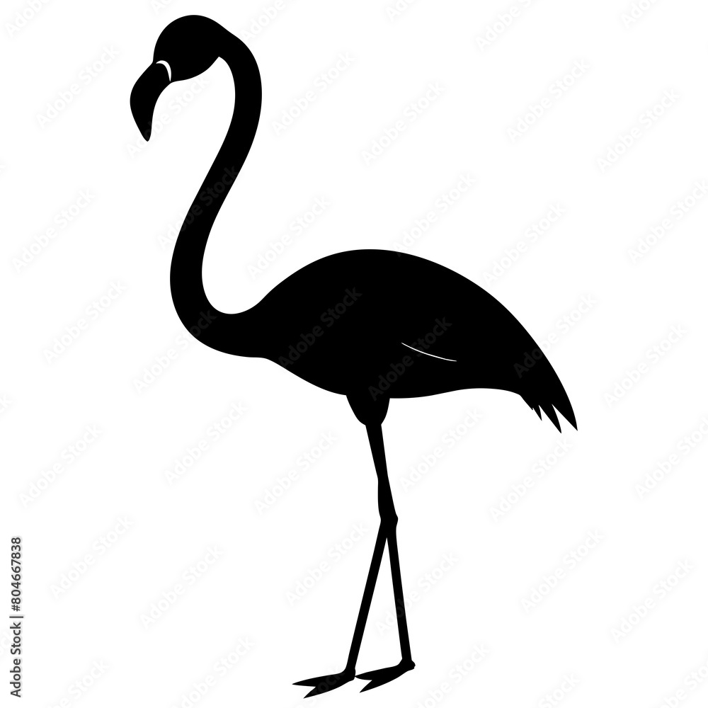 Fototapeta premium Graceful Flamingo Full Body Silhouette: Elegant Avian Art on White