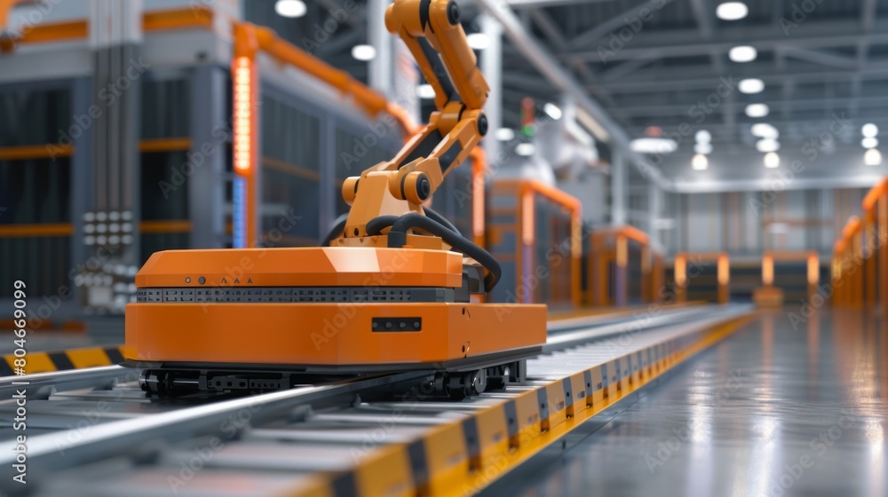 Factory Automation with robotic arm in transportation to increase transport more with safety, 3d rendering. Factory Automation with robotic arm in transportation to increase transport more with safety, 3d rendering.