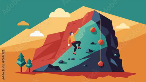 A natural rock wall offers a unique opportunity for rock climbing and a fullbody workout.. Vector illustration