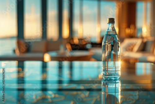 a beautiful glass water bottle in a fridge photo