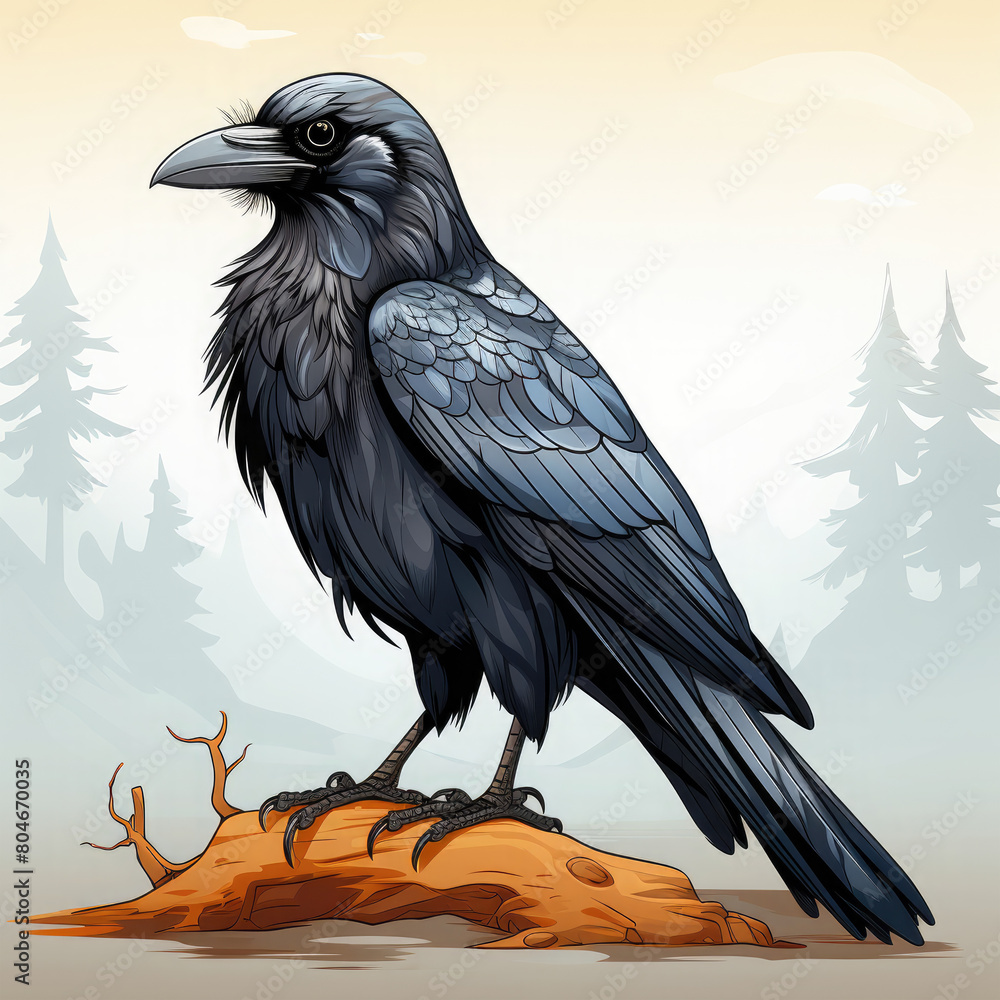 Fototapeta premium Watercolor Raven vector, clipart Illustration, Generative Ai