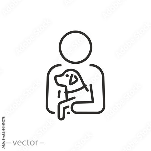 hold your pet in your arms icon, sign of carry the dog with you, pets care concept, thin line symbol on white background - editable stroke vector illustration