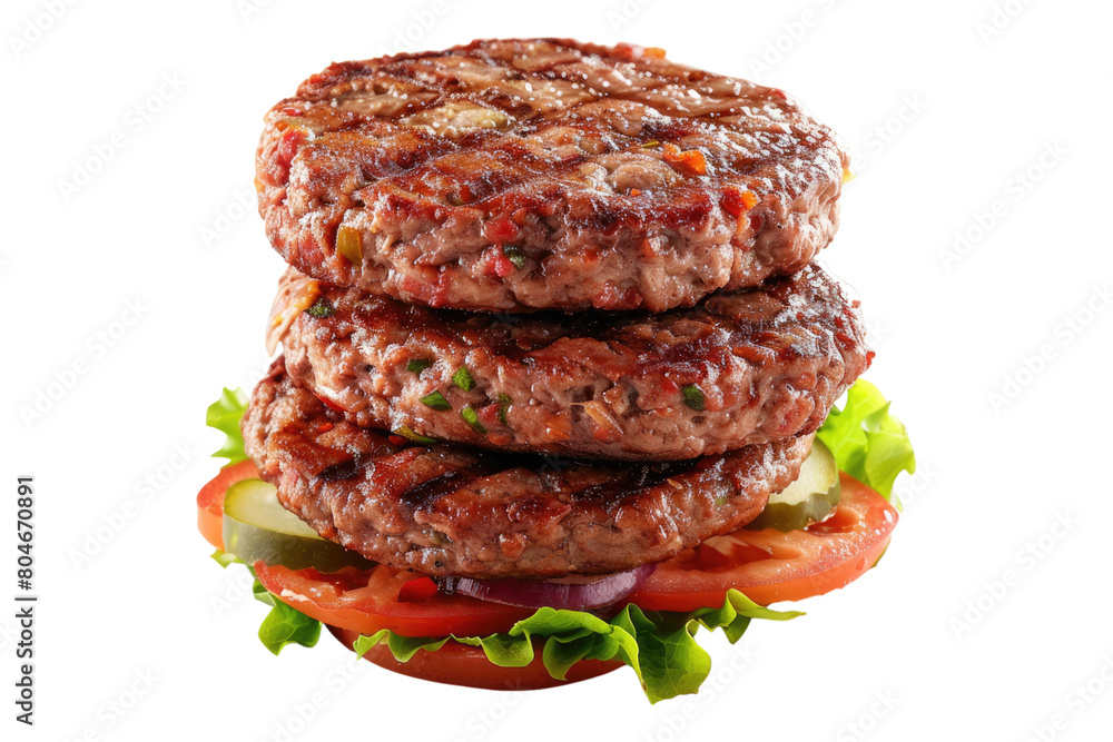 Raw beef burger patties isolated on transparent background.