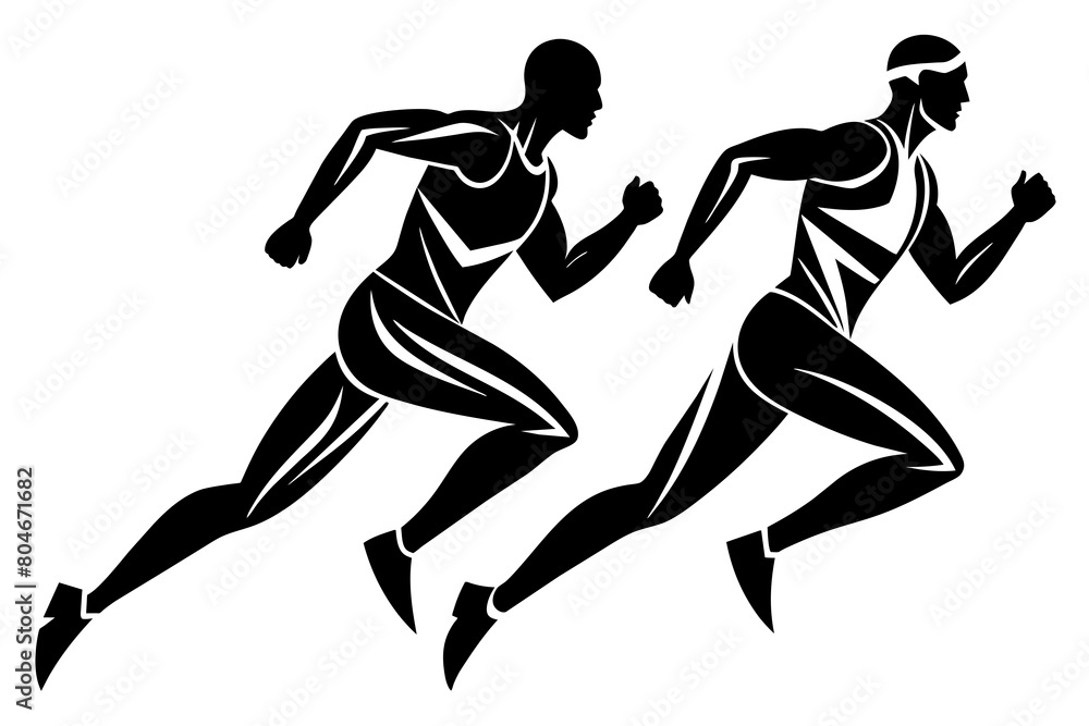 Set of runner silhouette, monochrome, modern, simple an white background