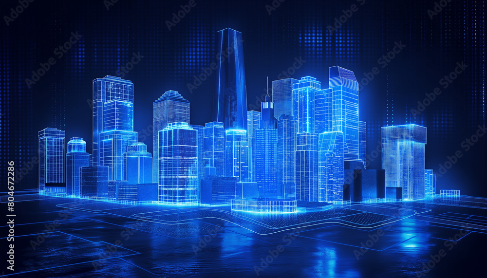 Hologram of a Modern City, city at night