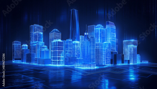 Hologram of a Modern City  city at night