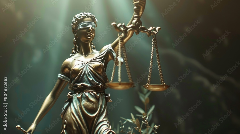 Close up of statue of goddess of justice holding legal scales Close up of statue of goddess of justice holding legal scales