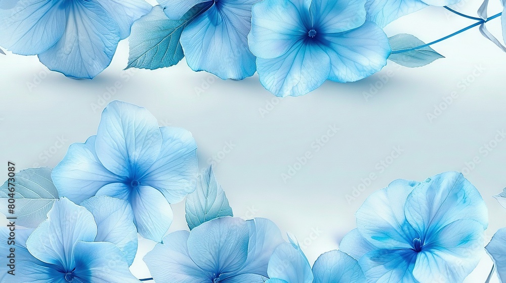 Blue flowers on a white background with a text space in the center of the image Blue flowers on a white background with a text space in the center of the image