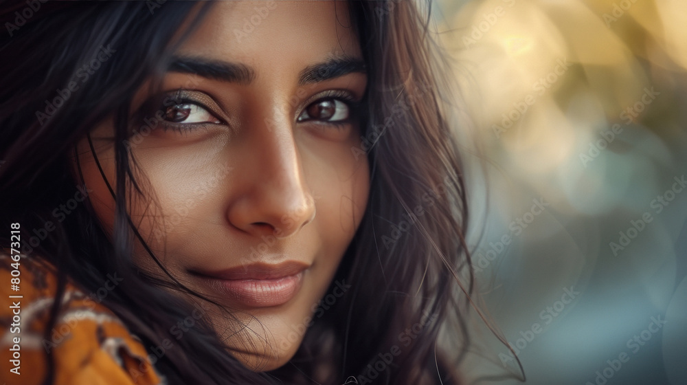 Beautiful indian woman smiling on nature background Beautiful indian woman smiling on nature background