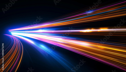 Abstract glowing lines on a dark background suggest speed and motion  perfect for a highway or tunnel wallpaper design