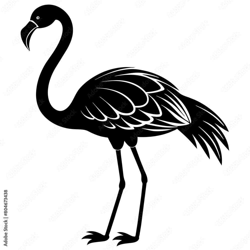 Fototapeta premium Graceful Flamingo Full Body Silhouette: Elegant Avian Art on White 
