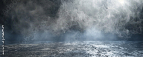 Smokey abstract background with concrete floor, featuring metallic sheen photo