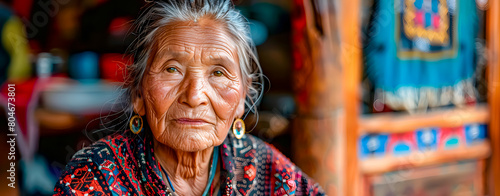 Aymara Elderly Woman, an indigenous people native to South America who inhabit mainly the Andean plateau of Lake Titicaca photo